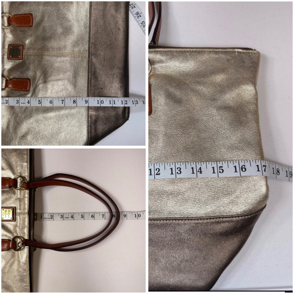 Dooney & Bourke O-Ring Shopper Tote Metallic Gold Bronze Leather Shoulder Bag L - Picture 11 of 15